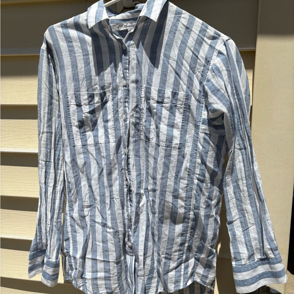 Madewell Blue and White Striped Button-Down Shirt